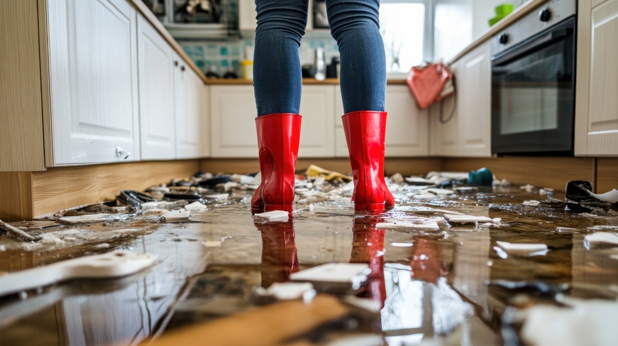 Flooded kitchen water damage home disaster